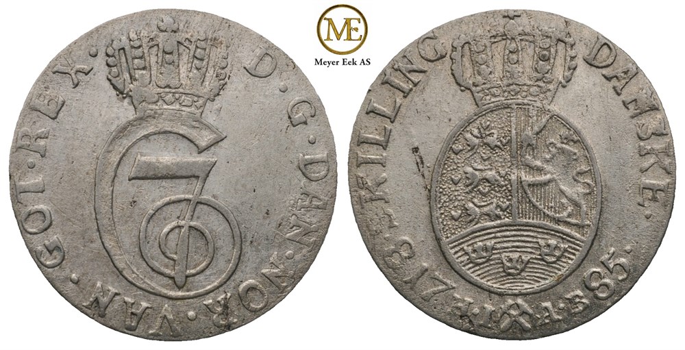 8 skilling 1785 Christian VII. Kv.1+