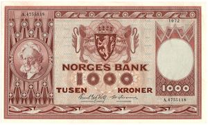 1000 kroner 1972 A.4755118. Kv.0/01