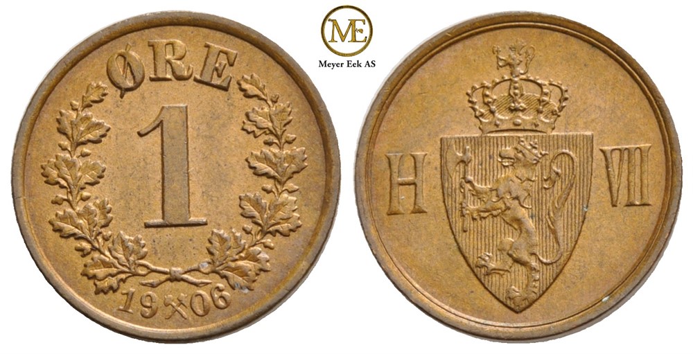 1 øre 1906 Haakon VII. Kv.0