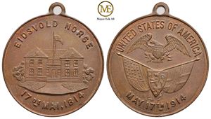 17. mai 1914. Norsk og Amerikansk flagg. Bronse Kv.0/01