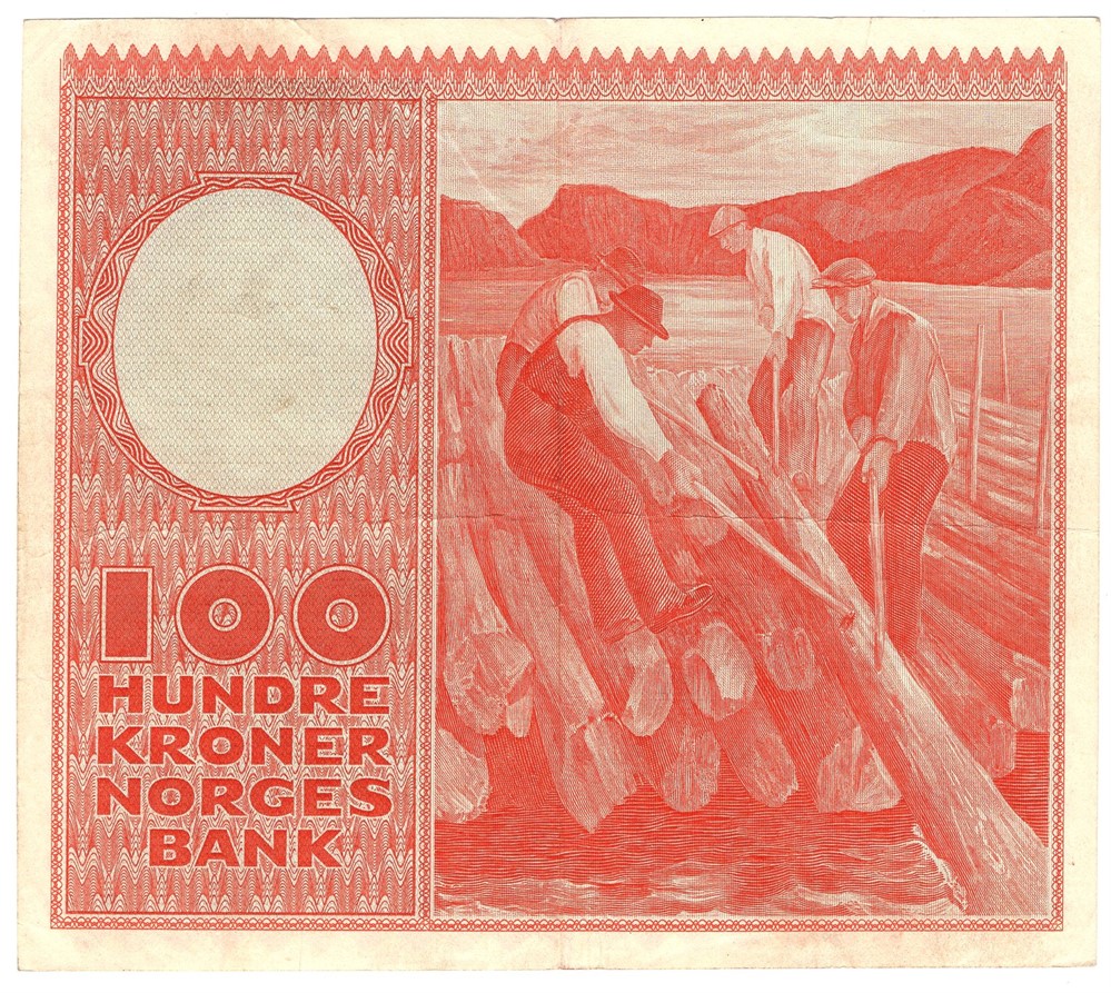 100 kroner 1956 Z.0230608. Erstatningsseddel. R-seddel. Kv.1/1+