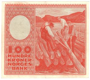 100 kroner 1956 Z.0230608. Erstatningsseddel. R-seddel. Kv.1/1+
