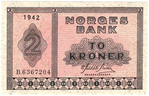 2 kroner 1942 B.6367204. Kv.0