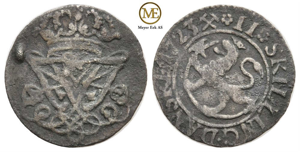 2 skilling 1723 Frederik IV. Kv.1/1+