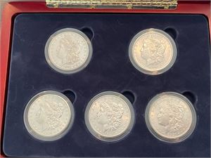 Sett med 5 morgan dollar 1881-1921. VK