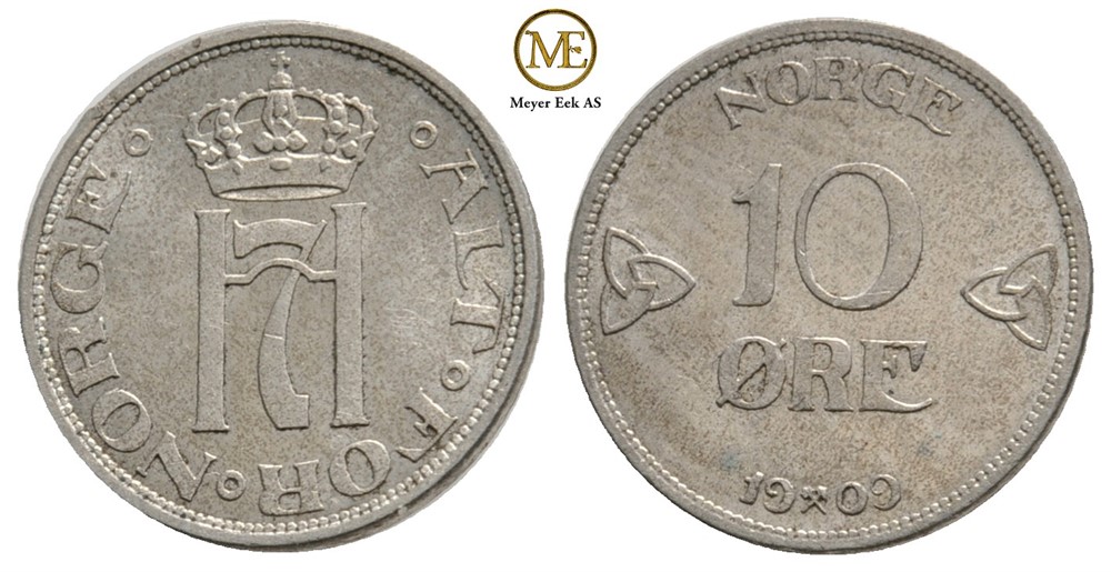 10 øre 1909 Haakon VII. Svak ripe. Kv.0/01