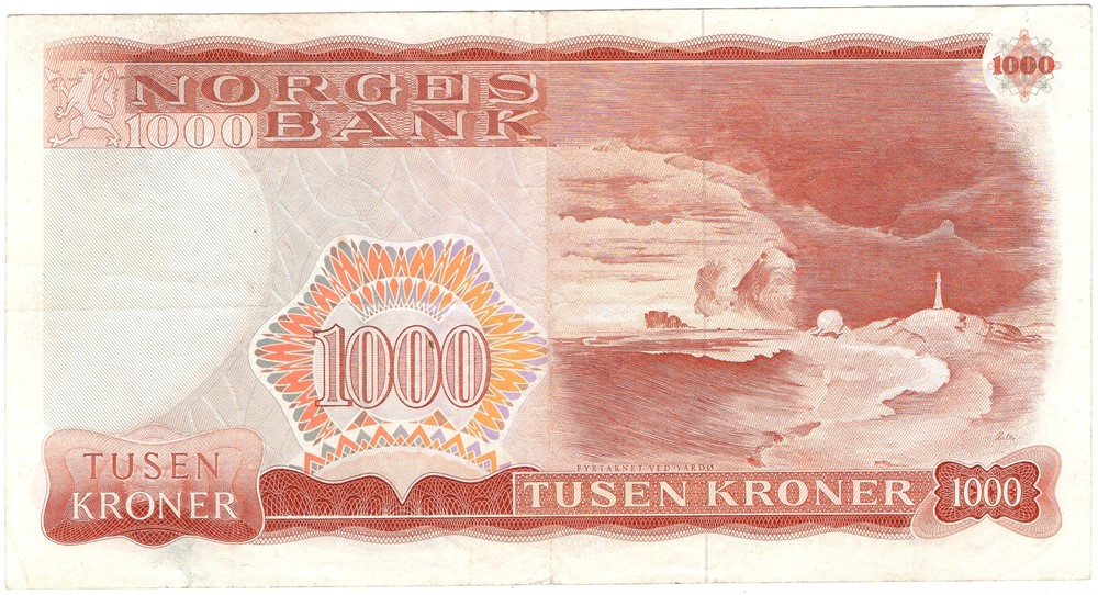 1000 kroner 1980 X.0697195 erstatningsseddel. Kv.1