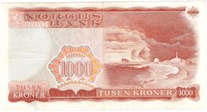 1000 kroner 1980 X.0697195 erstatningsseddel. Kv.1