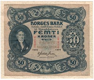 50 kroner 1939 B.7191301. Kv.1+