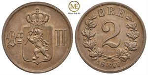 2 øre 1877 Oscar II.  Kv.0