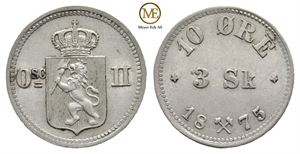 10 øre/3 skilling 1875 Oscar II. Kv.0/01
