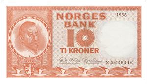 10 kroner 1968 X.2639346. Erstatningsseddel. Kv.0