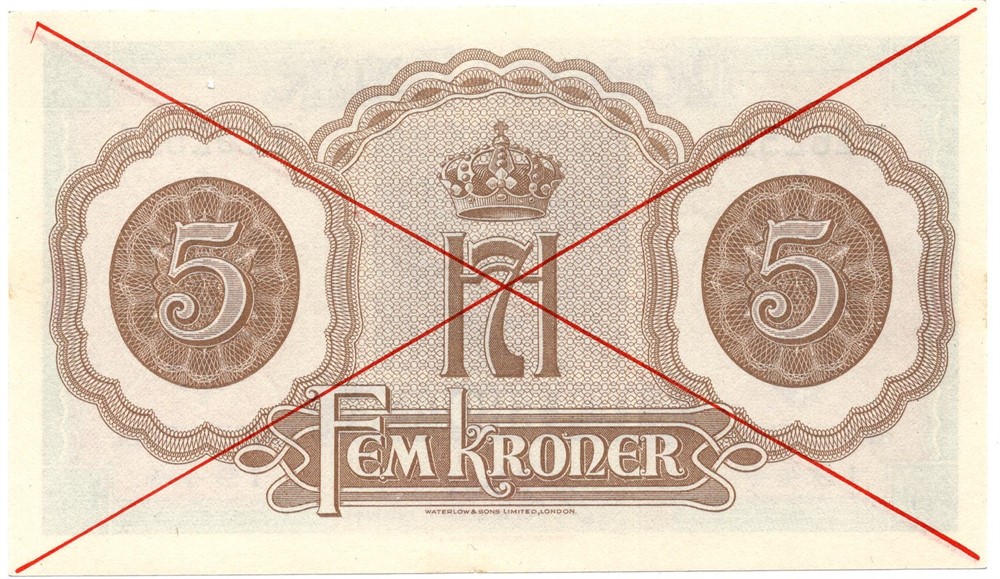 5 kroner 1944 London utgaven med kryss. Kv.0