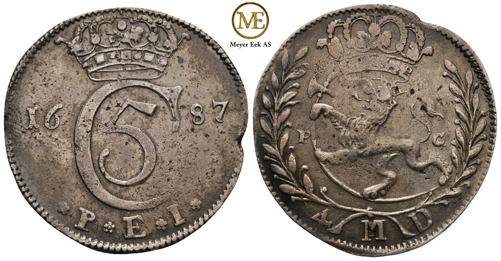 4 mark 1687 Christian V. Kv.1+