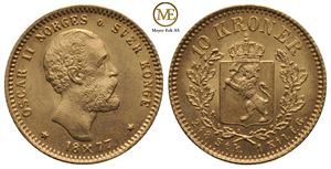 10 kroner 1877 Oscar II. Kv.0