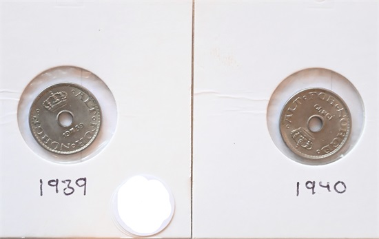 Norge 10 øre 1939 og 1940 kv. 0/01