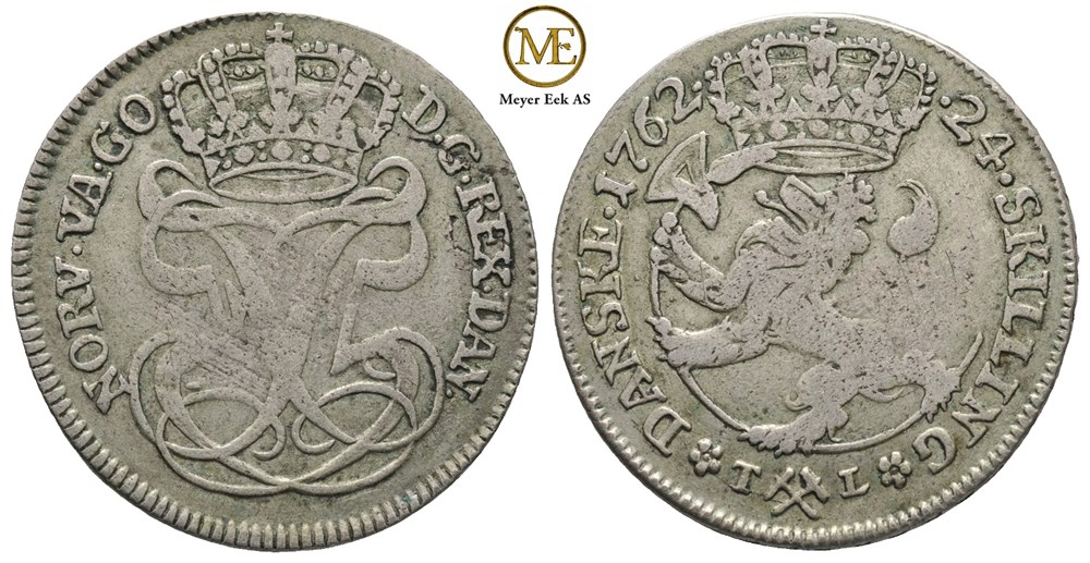 24 Skilling 1762 Frederik V. Kv.1/1+