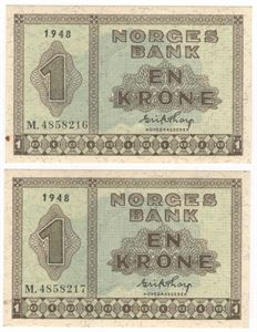 1 krone 1948 M. I serie. Kv.0