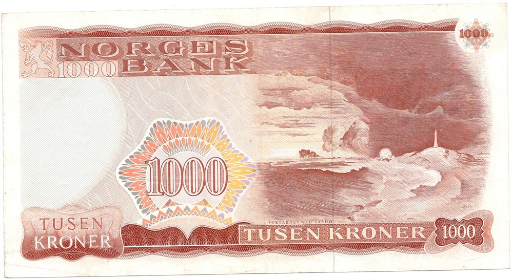 1000 kroner 1975 X.0094345 erstatningsseddel. Kv.1+/01