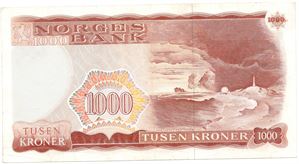 1000 kroner 1975 X.0094345 erstatningsseddel. Kv.1+/01