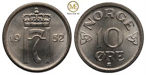 10 øre 1952 Haakon VII. Prakt