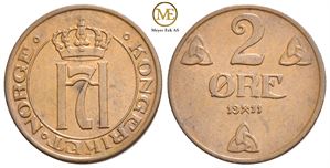2 øre 1911 Haakon VII. Kv.0