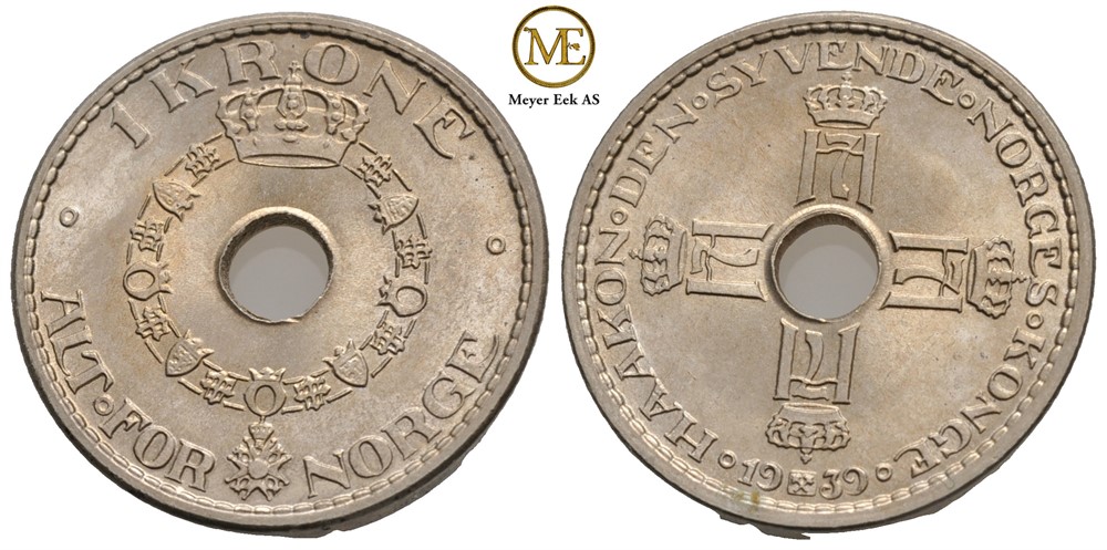1 krone 1939 Haakon VII. Kv.0