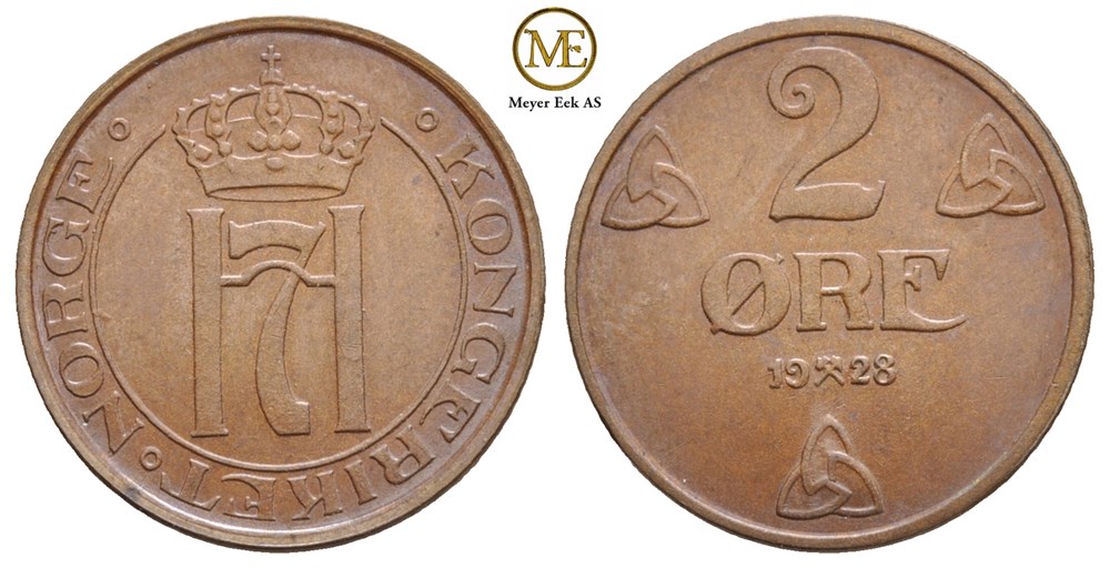 2 øre 1928 Haakon VII. Kv.0