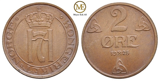 2 øre 1928 Haakon VII. Kv.0