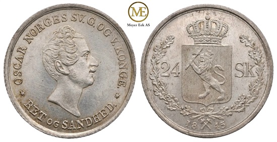 24 skilling 1845 Oscar I. Prakteksemplar