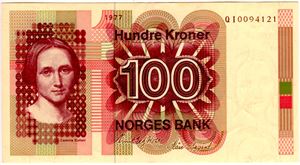 100 kroner 1977 QI erstatning Kv.01