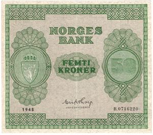 50 kroner 1948 B.0716220. Kv.01