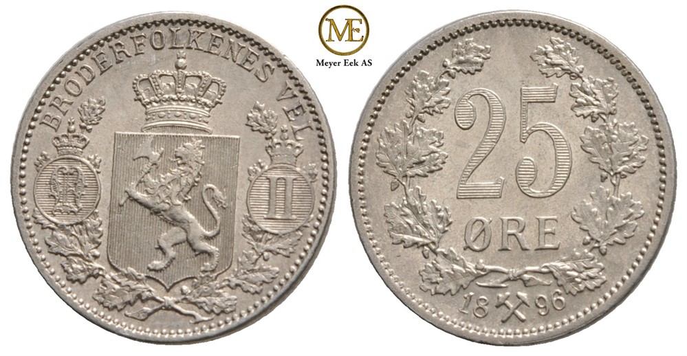 25 øre 1896 Oscar II. Kv.0