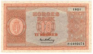 10 kroner 1951 P.6492674. Kv.0