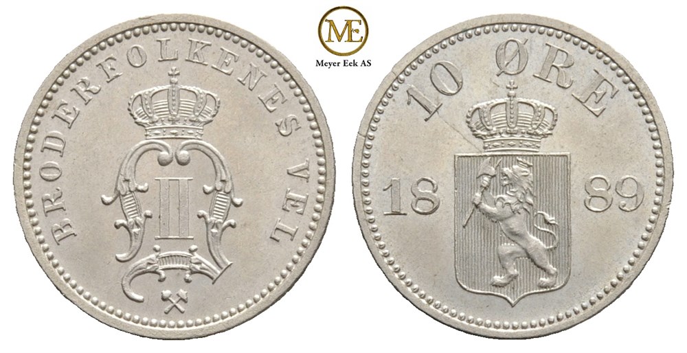 10 øre 1889 Oscar II. Kv.0
