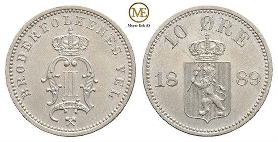 10 øre 1889 Oscar II. Kv.0
