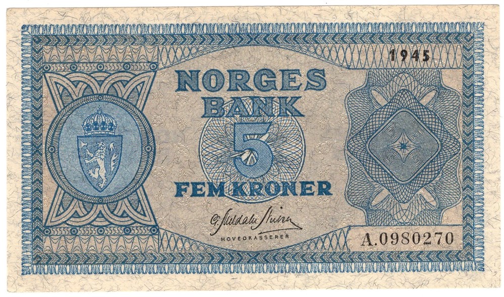 5 kroner 1945 A.0980270. Kv.0/01