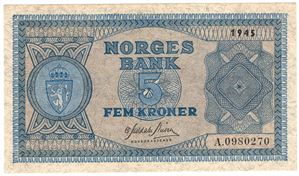 5 kroner 1945 A.0980270. Kv.0/01