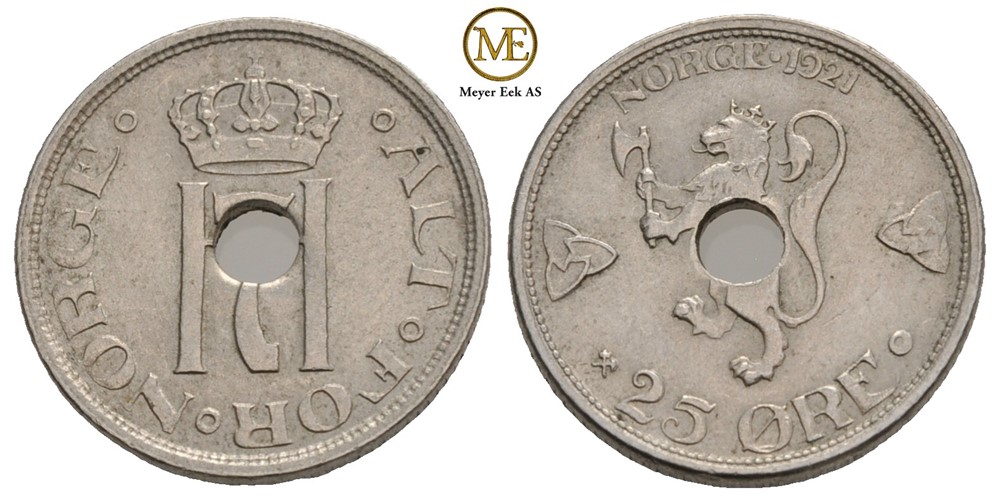 25 øre 1921 m/h Haakon VII. Kv.01