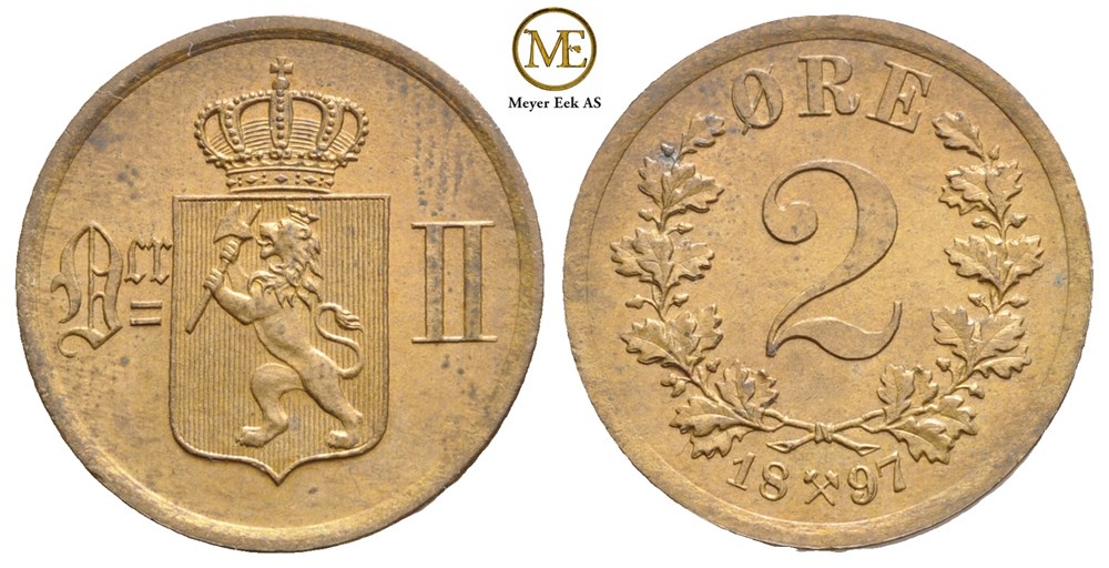 2 øre 1897 Oscar II. Kv.0
