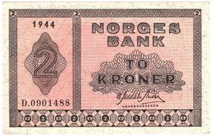 2 kroner 1944 D.0901488. Kv.0/01