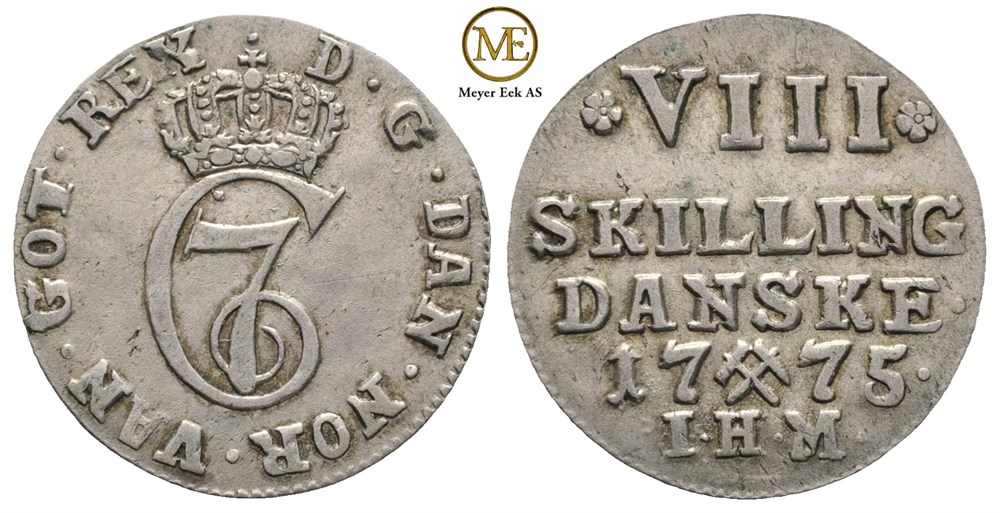 8 skilling 1775 Christian VII. Kv.1+