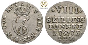 8 skilling 1775 Christian VII. Kv.1+