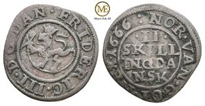 2 skilling 1666 Frederik III. Kv.1/1+