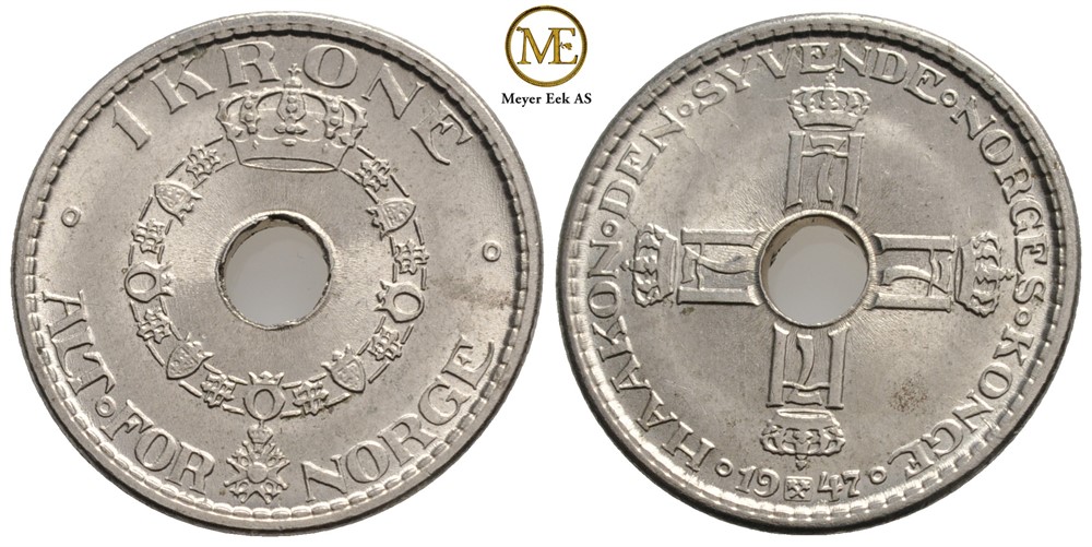 1 krone 1947 Haakon VII. Kv.0