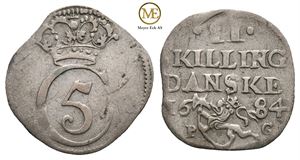 2 skilling 1684 Christian V. Kv.1+