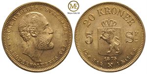 20 kroner/ 5 Spc. 1875 Oscar II. Kv.0/01