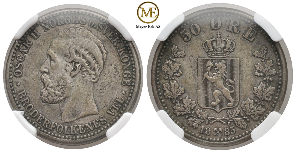 50 øre 1885 Oscar II. Kv.1+