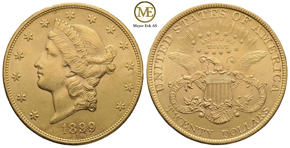 20 dollar 1899. Liberty head. Kv.1+/01