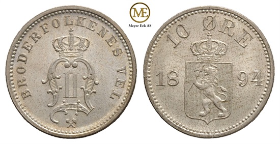 10 øre 1894 Oscar II. Kv.0